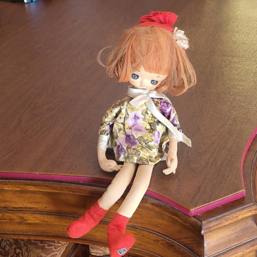 Vintage 1960s Japanese Pose Doll Seated Sitting Big Eyes Bradley Style